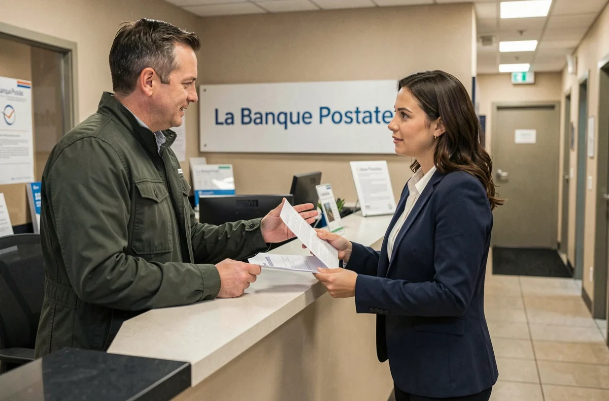 Client discutant d'un litige avec un conseiller à un guichet de La Banque Postale