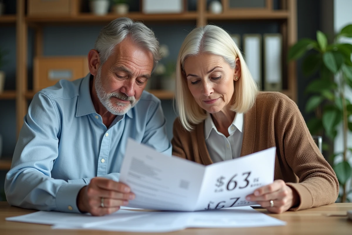 Couple mature examinant des documents financiers au bureau