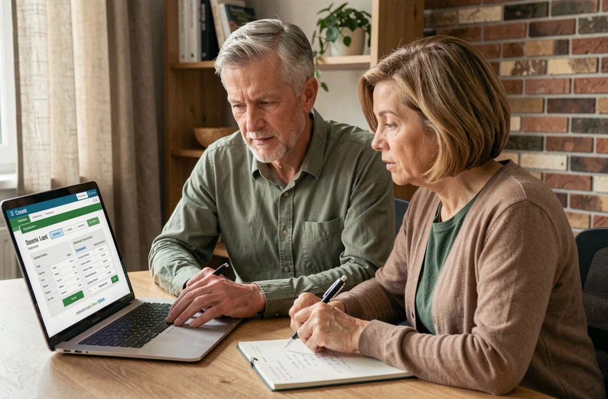 Couple cherchant des solutions alternatives après un refus de rachat de crédit sur un site de comparaison en ligne