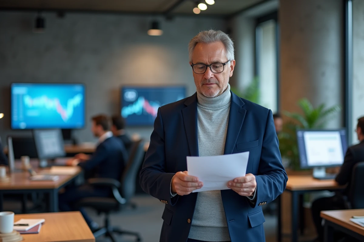 Éditorialiste préparant son édito dans une salle de rédaction de presse économique française