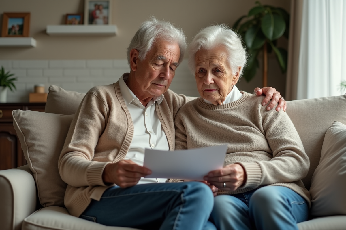 Famille âgée et jeune lisant une lettre ensemble