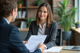Femme d affaires en réunion avec documents