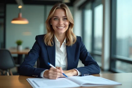 Jeune femme d'affaires en réunion dans un bureau moderne