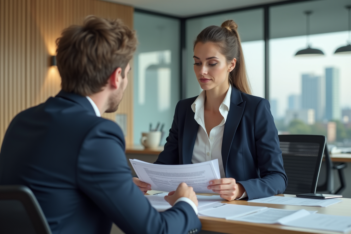 Femme conseillant un prêt voiture dans une banque moderne