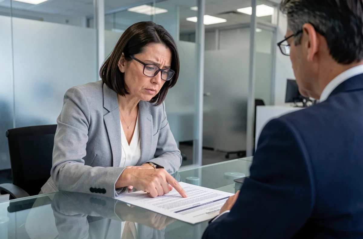 Femme en discussion avec un conseiller bancaire pour contourner un refus de rachat de crédit