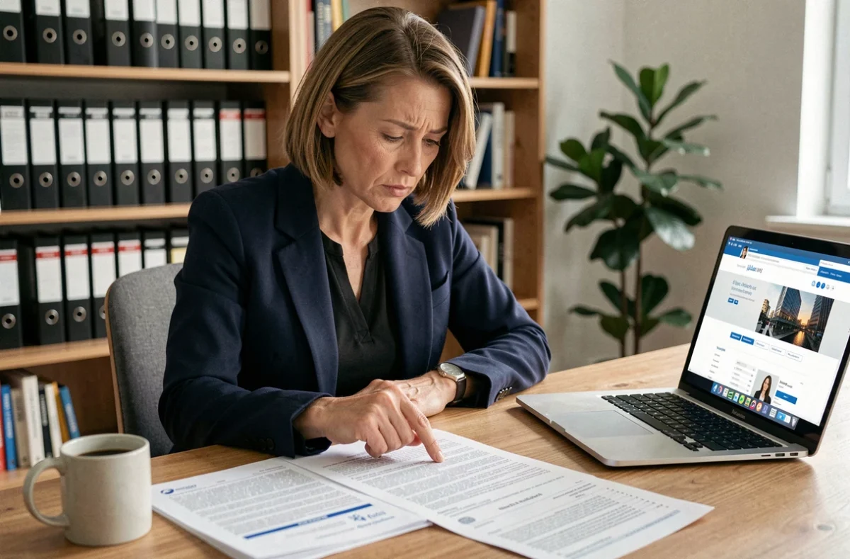 Femme examinant un contrat de crédit à la consommation à son bureau, illustrant les droits du consommateur face à CA Consumer Finance
