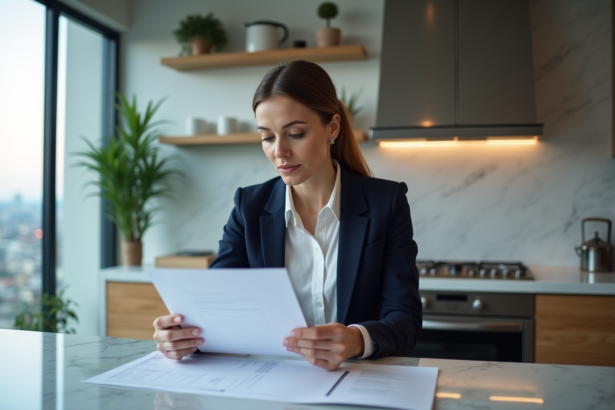 Femme professionnelle en réunion dans une cuisine moderne