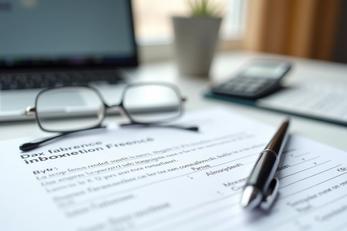 Formulaire de déclaration fiscale Cerfa 3916 bis posé sur un bureau avec un stylo et des lunettes pour corriger un oubli de déclaration