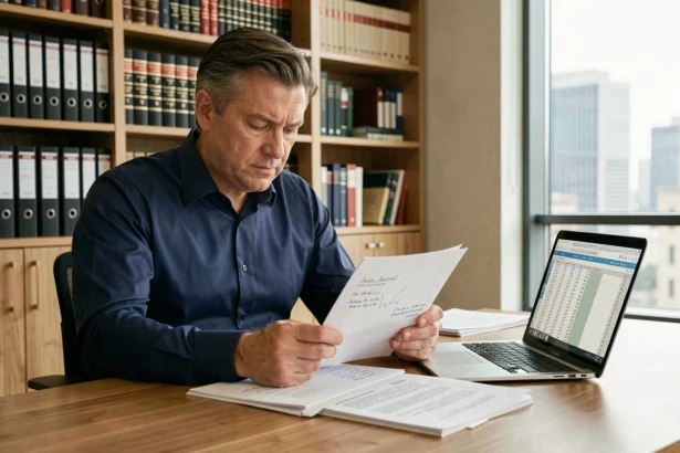 Homme lisant des avis et documents financiers sur la SCPI avant d'investir