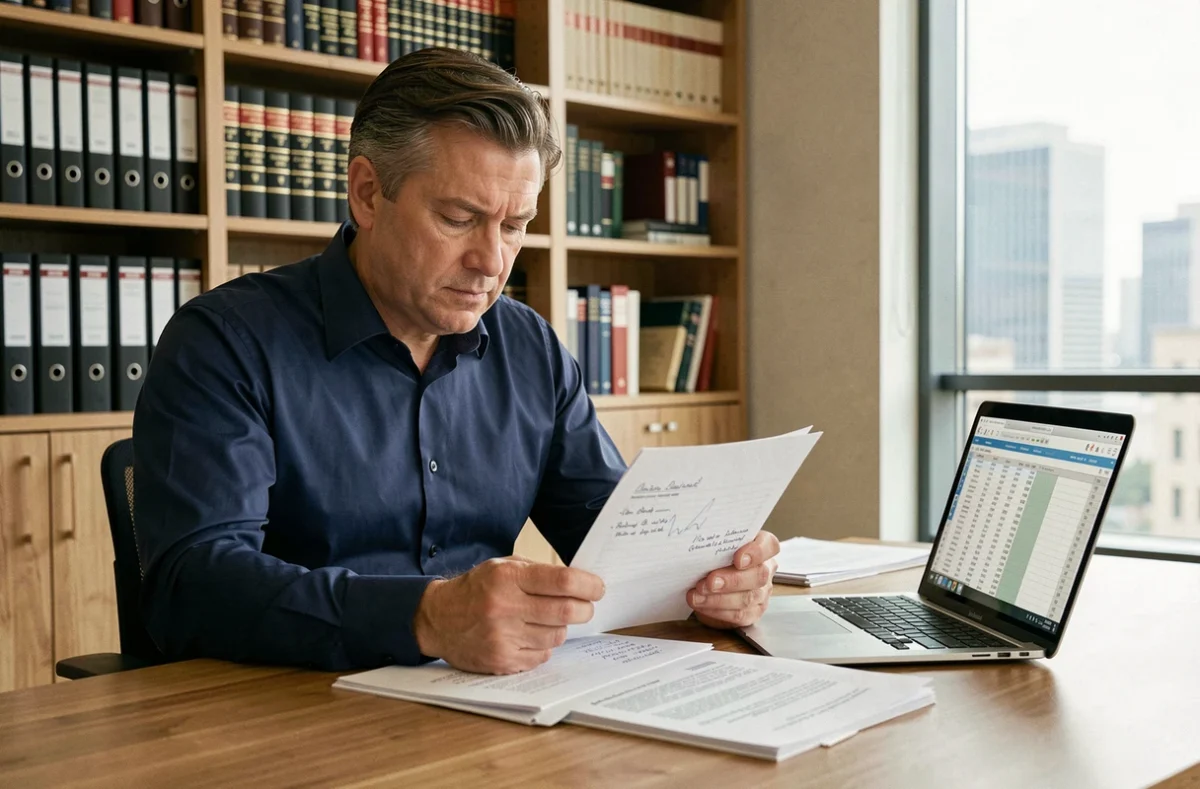 Homme lisant des avis et documents financiers sur la SCPI avant d'investir