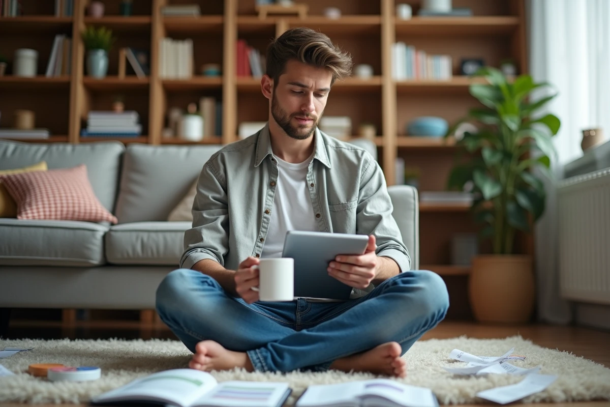Jeune homme concentré sur ses dépenses à la maison