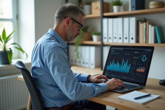 Homme d'âge moyen travaillant sur des graphiques financiers