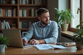 Jeune homme en tenue décontractée analyse des graphiques financiers