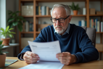Homme d'âge moyen étudiant sa pension à domicile