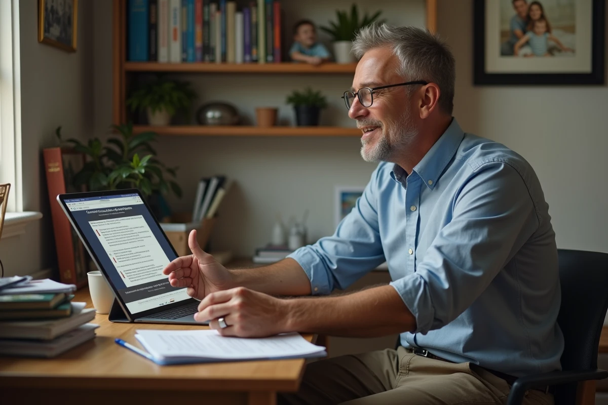 Homme lisant un site officiel dans son bureau à domicile