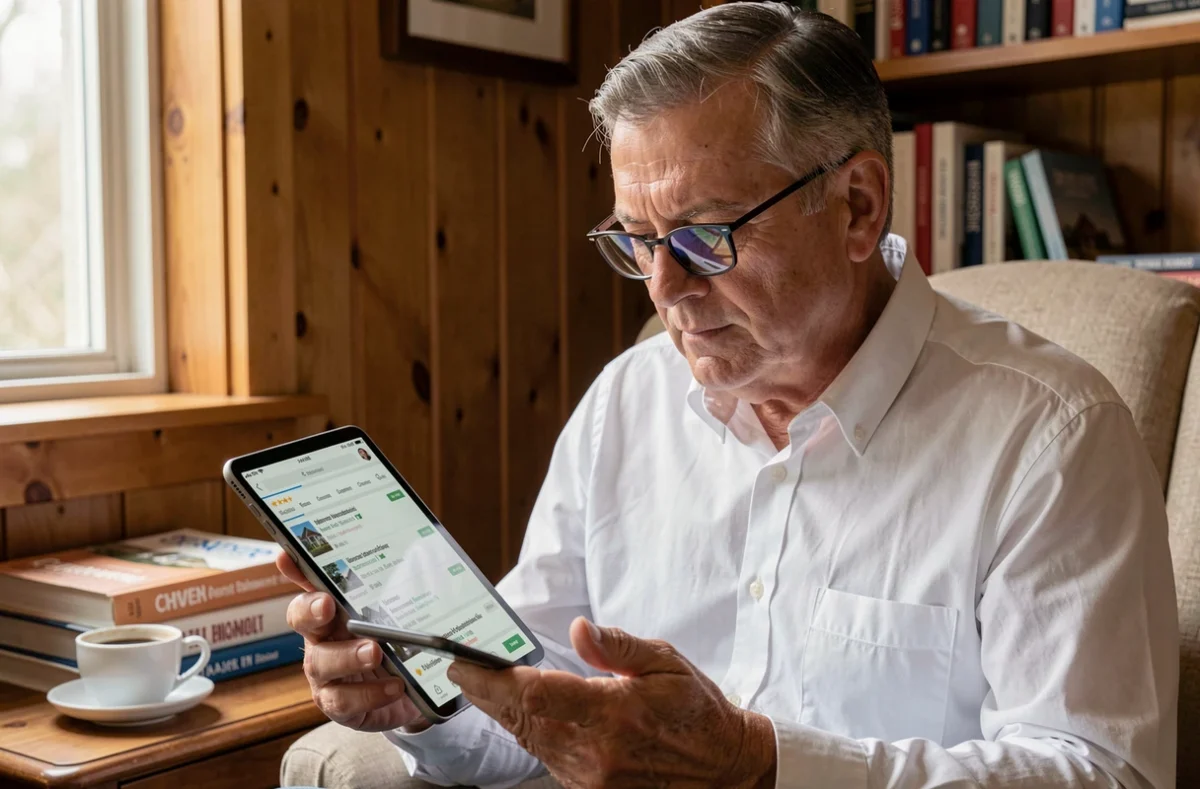 Investisseur lisant des avis en ligne sur la SCPI Primovie sur une tablette
