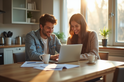 Jeune couple utilisant leur ordinateur pour consulter leur banque