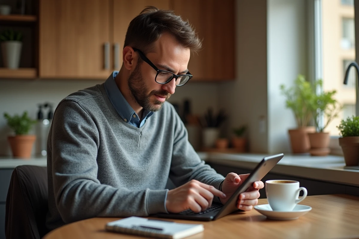 Patient utilisant une application mobile de santé Casudmed sur tablette à la maison