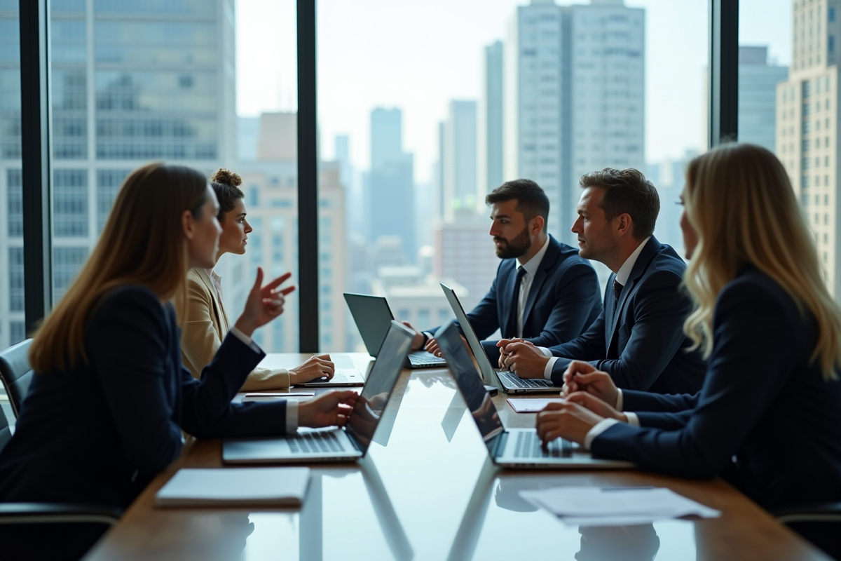 Groupe de professionnels en réunion d'affaires dans un bureau moderne